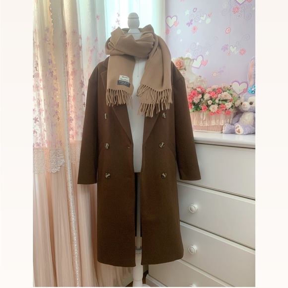 Topshop double breasted long coat in chocolate - Picture 4 of 10